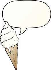 cartoon ice cream and speech bubble in smooth gradient style