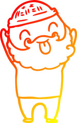 warm gradient line drawing man with beard sticking out tongue
