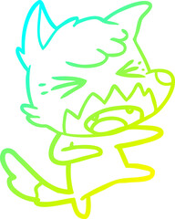 cold gradient line drawing angry cartoon fox attacking