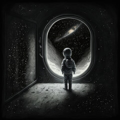 A child astronaut preparing to voyage into the expance of space created with Generative AI technology