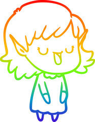 rainbow gradient line drawing cartoon elf girl