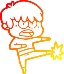 warm gradient line drawing worried cartoon boy