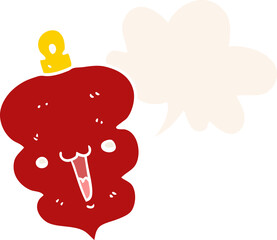 cartoon christmas decoration bauble and speech bubble in retro style