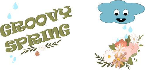 Groovy spring background. Vector illustration in a trendy retro style. The aesthetics of the...