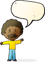 cartoon boy with mustache with speech bubble