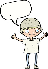 cartoon boy with positive attitude with speech bubble