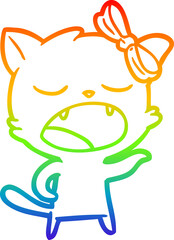 rainbow gradient line drawing cartoon yawning cat