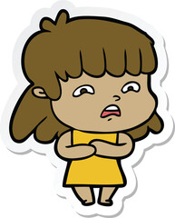 sticker of a cartoon worried woman