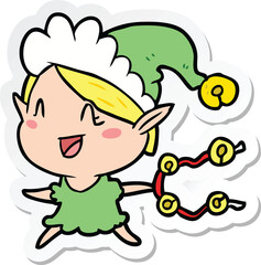 sticker of a cartoon happy christmas elf