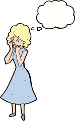 cartoon worried woman with thought bubble