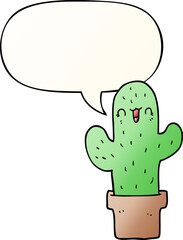 cartoon cactus and speech bubble in smooth gradient style