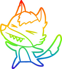rainbow gradient line drawing angry wolf cartoon