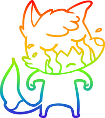 rainbow gradient line drawing crying fox cartoon