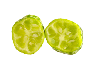  two pieces of melothria scabra, Mexican sour mini cucumber gherkin cut off and isolated on white background