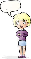cartoon annoyed woman with speech bubble