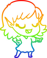 rainbow gradient line drawing happy cartoon elf girl