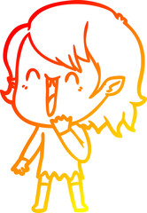 warm gradient line drawing cute cartoon happy vampire girl