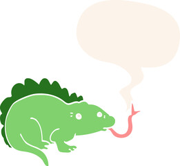 cartoon lizard and speech bubble in retro style