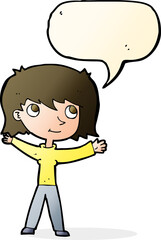 cartoon happy girl with speech bubble