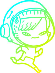 cold gradient line drawing cartoon astronaut woman