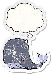 cartoon whale and thought bubble as a distressed worn sticker