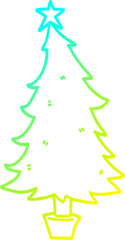 cold gradient line drawing cartoon christmas tree