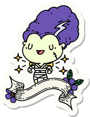 sticker of tattoo style undead zombie bride character