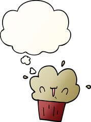 cartoon cupcake and thought bubble in smooth gradient style