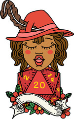 human bard with natural 20 dice roll illustration