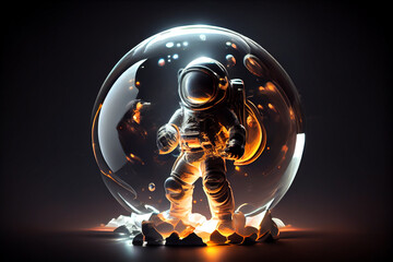astronauts hold planet in a magic ball illustration Generative AI