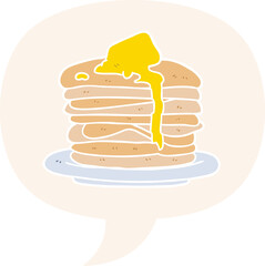 cartoon stack of pancakes and speech bubble in retro style