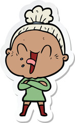 sticker of a cartoon happy old woman