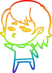 rainbow gradient line drawing cartoon vampire girl