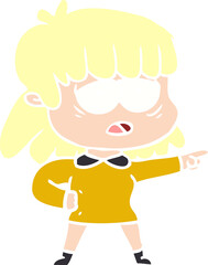 flat color style cartoon tired woman pointing