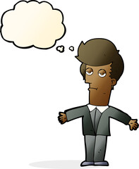 cartoon bored man with thought bubble