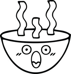 line drawing cartoon bowl of hot soup