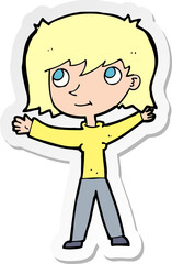 sticker of a cartoon happy girl