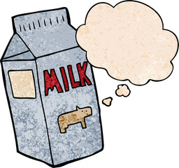 cartoon milk carton and thought bubble in grunge texture pattern style