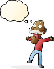 cartoon shocked old man with thought bubble