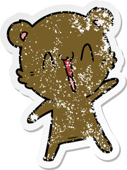 distressed sticker of a happy bear cartoon