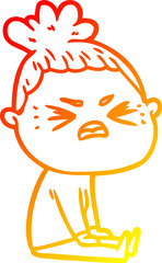 warm gradient line drawing cartoon angry woman