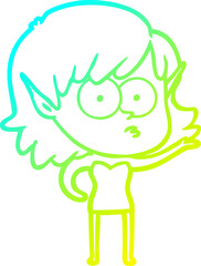 cold gradient line drawing cartoon shocked elf girl