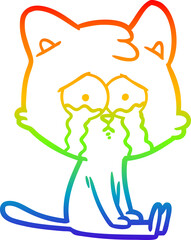 rainbow gradient line drawing cartoon cat
