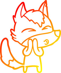 warm gradient line drawing cartoon wolf whistling