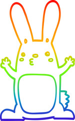 rainbow gradient line drawing cartoon rabbit