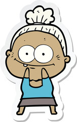 sticker of a cartoon happy old woman