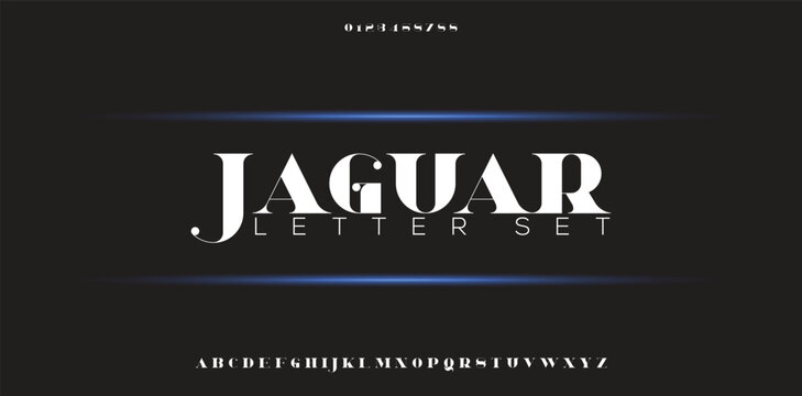 JAGUAR Luxury letter fonts and alphabet set. Modern tech typeface. Minimal font Logo design for company.