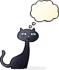 cartoon black cat with thought bubble