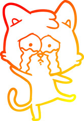 warm gradient line drawing cartoon crying cat