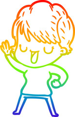 rainbow gradient line drawing cartoon woman talking